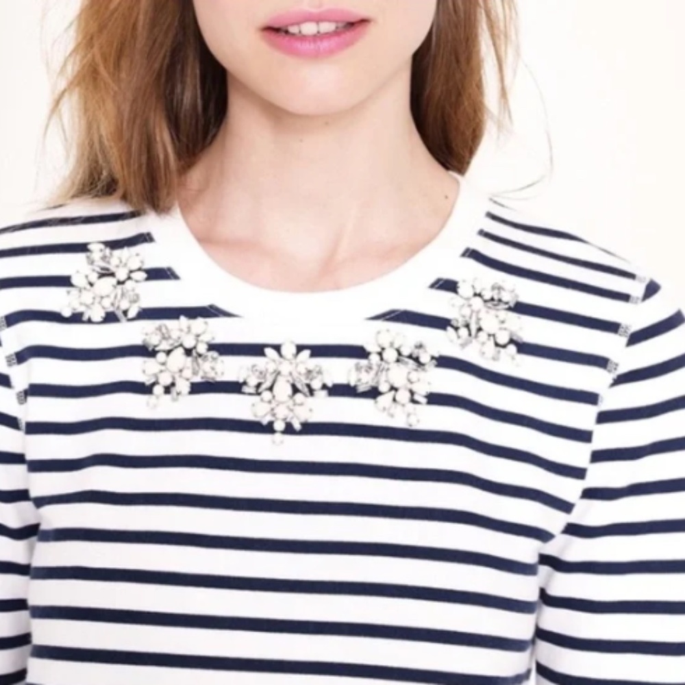 NWT J. Crew Jeweled/Embellished Navy and White Stripe Sweatshirt